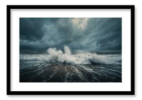 Ocean surface with turbulent water under overcast sky, highlighting shoreline dynamics