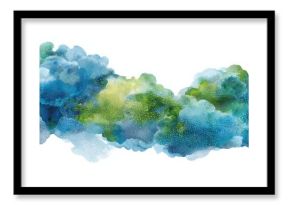 Abstract watercolor clouds in blue and green on white background