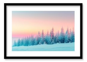 Serene winter forest sunset landscape