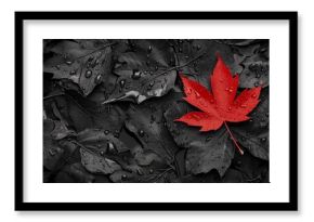 A leaf with water droplets on it is the main focus of the image