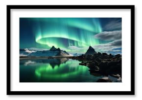 Northern light over the lagoon in Iceland landscape outdoors nature.