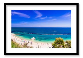 Italy summer vacation, best scenic sea landscape and beaches of Riviera del Conero- natural park near Ancona. View of picturesque beach Spiaggia del Frate.