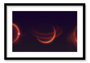 Solar eclipse stages with glowing red ring on dark backdrop. Fiery circles show total, partial and annular phases. Swirling dust particles ethereal cosmic atmosphere. Realistic 3d astronomy phenomenon