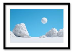 An image of a snowy mountain landscape with an enormous moon in the background