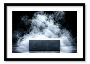 A black box with a white square inside is surrounded by a cloud of smoke