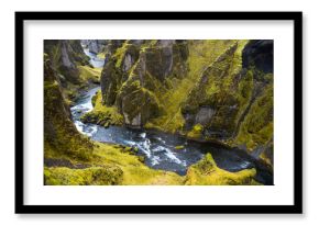 Unique landscape of Fjadrargljufur in Iceland. Top tourism destination. Fjadrargljufur Canyon is a massive canyon about 100 meters deep, located in South East of Iceland.