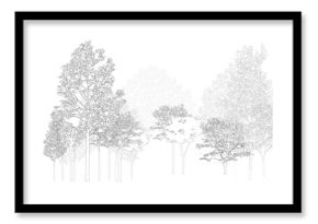 Architectural Drawings, Minimal style cad tree line drawing, Side view, set of section wetland forest outline for landscape design drawing. Vector illustration in separate element