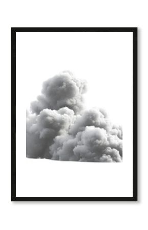 A large cloud of gray smoke is hovering over a white background