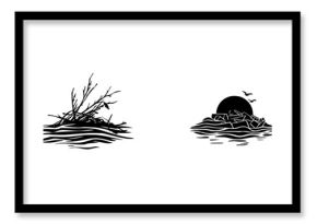 Minimalist line icons representing nature, water, and organic structures in a serene design