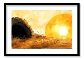 The stone rolled away from the tomb