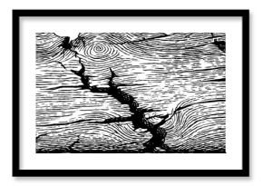 Engraved illustration of a cracked wooden signboard for rustic design themes