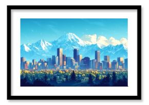 Denver skyline with majestic mountains in the background denver skyline mountains colorado cityscape Horizon Illustration
