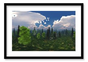 Beautiful flower meadows among the forest, flower hills view, HDRI, environment map , Round panorama, spherical panorama, equidistant projection, panorama 360