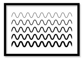 Horizontal wavy stripes with different thicknesses. Sine or cosine lines. Undulated borders. Water, fluid, air or wind symbols. River, sea, lake or ocean signs. Vector graphic illustration.