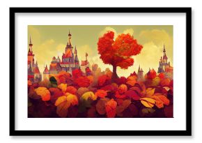 City in orange fall colors as thanksgiving background wallpaper