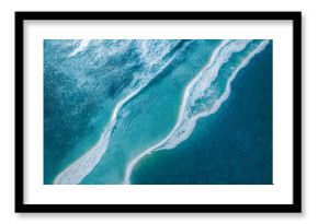 Spectacular aerial top view background photo of ocean sea water white wave splashing in the deep sea. Drone photo backdrop of sea wave in bird eye waves.