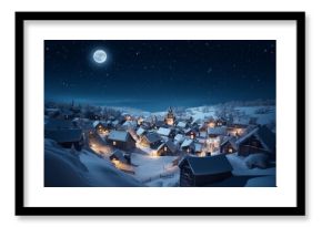 Little Christmas town covered with snow on a magic Christmas night.