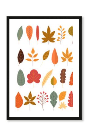set of autumn leaves on white background in flat style vector