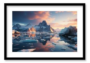 Antarctica's natural scenery with icebergs in the icefjord of Greenland during the midnight sun