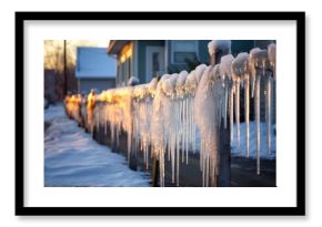 icicles glistening on a snow-covered fence