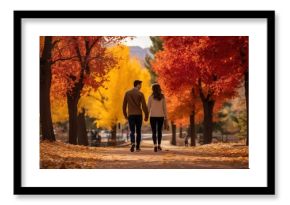 Couple walking in park with fall foliage