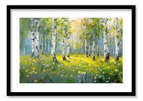 Spring birch painting. Art and nature. Summertime concept.