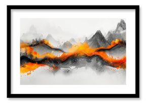 Chinese wind wallpaper, ink wash, new Chinese style, landscape painting, golden brushstrokes. Painting. Modern Art. Wallpaper, posters, cards, murals, prints.