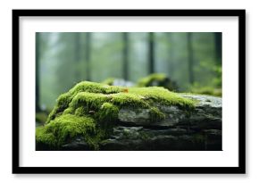 Mossy rock in serene forest setting