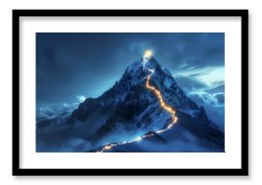 path to success glowing climbing route leading to mountain peak business journey concept