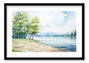 Landscape lake outdoors painting.