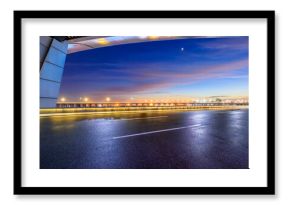 Asphalt highway road and bridge with sky clouds nature landscape at night. car background.