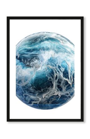 Abstract image of planet earth covered by a stormy ocean with big waves and sea foam, isolated on white background