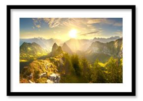 Autumn mountains at sunrise in Switzerland
