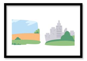 Countryside and city park green landscape background for summer leisure activity cartoon set