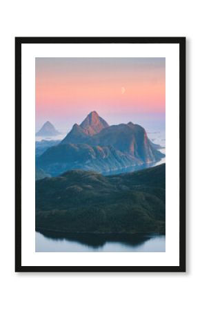 Norway landscape Helgeland islands and mountains dawn midnight sun scenery scenic view travel beautiful destinations scandinavian nature summer season