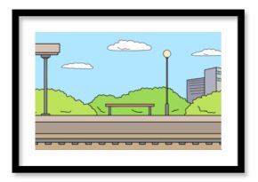 Railway station platform color graphic train sketch long illustration vector 