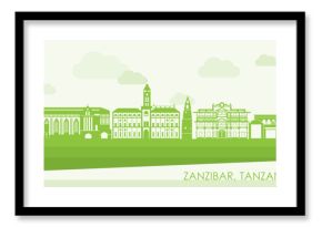 Green Skyline panorama of Zanzibar, Tanzania - vector illustration