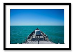 Bow deck of a military ship with artillery