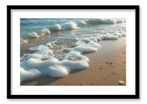 Beautiful tropical beach with white sand and sea with white frothy waves on Phuket, Thailand. Minimal composition with neutral colors. Summer and travel concept. Natural background.
