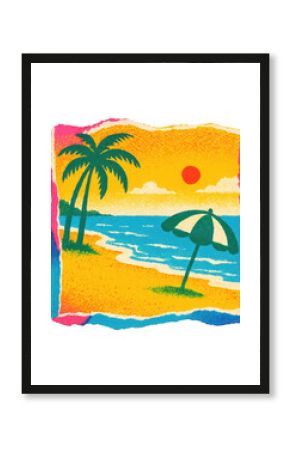 PNG Tropical beach sunset illustration