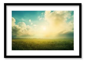 green field and blue sky. field and clouds