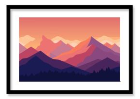 Abstract geometric mountain range landscape at sunset with vibrant colors