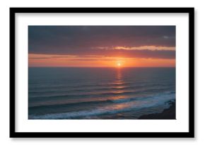 Coastal afternoon sunset over ocean with empty copy space for text