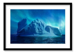 Iceberg floating in the sea near greenland fjord with aurora borealis - Greenland