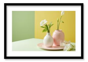Get Well Soon (Lilies Freesias Carnations) elegant, rounded vase with pale green water, holding a soothing mix