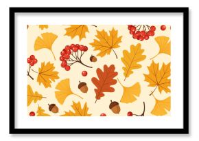Seamless Autumn Leaves, Berries, and Acorns Pattern