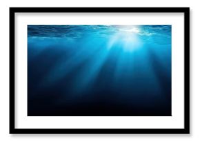 blue background with deep underwater water in sea and sunbeams on surface with ripples