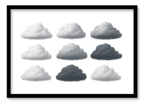 Set of realistic cloud designs in various shades from light to dark
