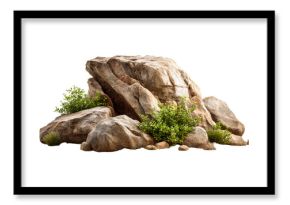 Large natural rock formation surrounded by small green plants