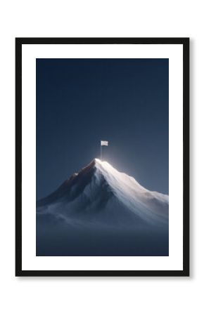 A striking visual metaphor. Snowy peak with a white flag represents achievement, triumph, leadership, and reaching goals. Ideal for business and motivation concepts.